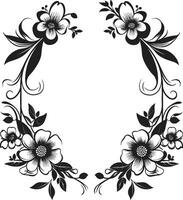 Vintage Blossom Frame Black Floral Logo Sophisticated Frame Flourish Decorative Black Icon vector