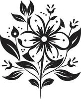 Ink Noir Bouquet Adornments Decorative Floral Icons Vintage Blooms in Noir Invitation Card Ornate Vectors