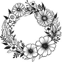 Modern Floral Elegance Black Wedding Logo Design Artistic Wreath Detailing Elegant Vector Icon