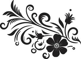 Noir Floral Swirl Vector Logo Design Artisanal Noir Blooms Hand Drawn Icon