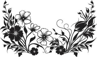 Ink Noir Petal Patterns Black Floral Iconic Accents Vintage Floral Touches Invitation Card Vector Embellishments