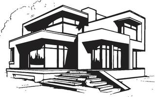 Urban Cityscape Villa Sketch House Outline in Bold Black Chic Urban Villa Impression City House in Black Outline vector