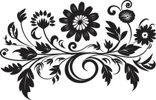 Graphite Botanical Symphony Hand Drawn Floral Art Noir Floral Etchings Black Vector Emblem Designs