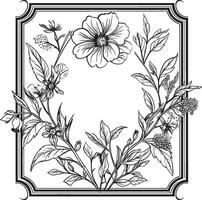 encantador ramo de flores negro marco logo intrincado botánica floral vector icono diseño