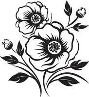 Elegant Floral Noir Monotone Vector Logo Artistry Vintage Inked Garden Tales Noir Emblematic Sketches