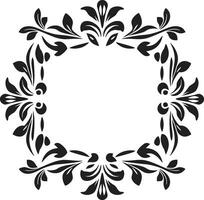 Geometric Botanics Vector Icon with Florals Abstract Petal Art Black Vector Tile Design