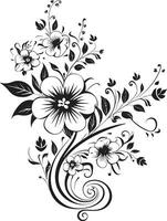 Whimsical Floral Elegance Black Iconic Logo Design Mystical Botanical Charm Hand Drawn Vector Emblem