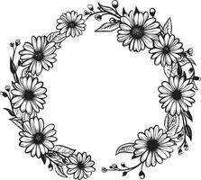 Gleaming Daisy Halo Black Vector Logo Design Classic Floral Frame Daisy Flower Black Icon