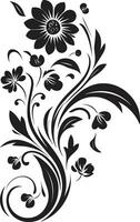 Inky Noir Blooms Hand Drawn Vector Logo Icon Artistic Floral Scrolls Black Vector Design Element