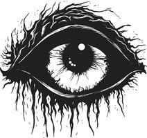 siniestro mirar fijamente Siniestro de miedo ojo logo icono Relajado zombi visión negro vector ojo diseño