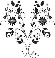 Elegant Floral Fusion Hand Rendered Black Emblem Chic Noir Blossoms Handcrafted Vector Logo Design