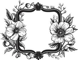 Vintage Bloom Encompass Decorative Black Icon Radiant Floral Surround Black Floral Emblem vector