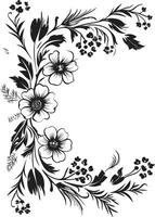 Chic Inked Garden Whimsy Hand Drawn Florals Vintage Noir Petal Portraits Black Vector Icons