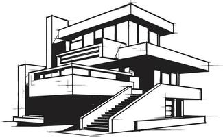 Symmetry Blueprint Duplex House Design in Vector Logo Concept Double Living Vision Sketch Idea for Duplex House Icon