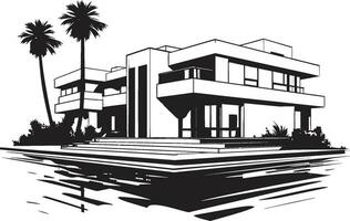 Iconic Contemporary Villa Building Structure in Vector Logo Villa Framework Blueprint Emblematic Design in Vector Icon