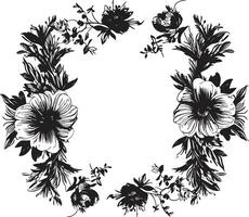Whimsical Flower Boundary Decorative Black Logo Enchanted Frame Flourish Black Floral Emblem vector