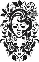 Clean Floral Beauty Black Hand Drawn Icon Whimsical Feminine Petals Elegant Black Emblem vector