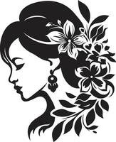 Whimsical Feminine Radiance Vector Icon Modern Flower Portrait Black Woman Emblem