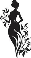 Abstract Flora Fusion Black Artistic Face Emblem Elegant Botanical Glamour Vector Woman Icon