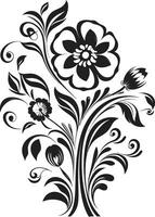 Chic Inked Florals Noir Invitation Card Graphics Intricate Floral Scrolls Black Vector Iconic Embellishments