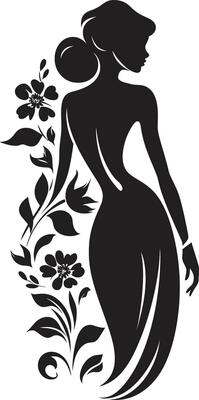 Modern Flower Portrait Black Woman Emblem Artistic Blossom Essence Elegant Vector Face