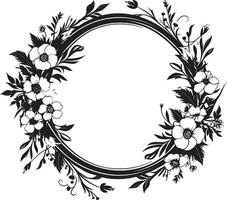 Botanic Frame Flourish Black Vector Icon Ethereal Bloom Boundary Decorative Black Frame