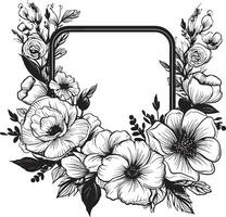 Ethereal Bloom Wreath Decorative Black Emblem Timeless Flower Enclosure Black Frame Logo vector