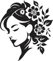 elegante floraciones persona mujer vector diseño limpiar floral belleza negro mano dibujado icono