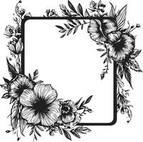 majestuoso flor frontera decorativo negro logo Clásico pétalo recinto negro floral emblema vector