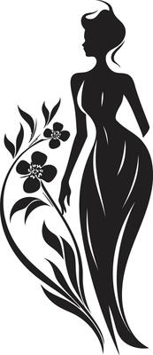 Whimsical Feminine Radiance Vector Face Modern Flower Portrait Black Woman Emblem