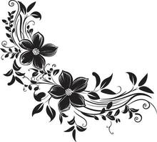 Artistic Inked Botany Black Vector Logo Icons Intricate Noir Garden Tales Hand Drawn Florals