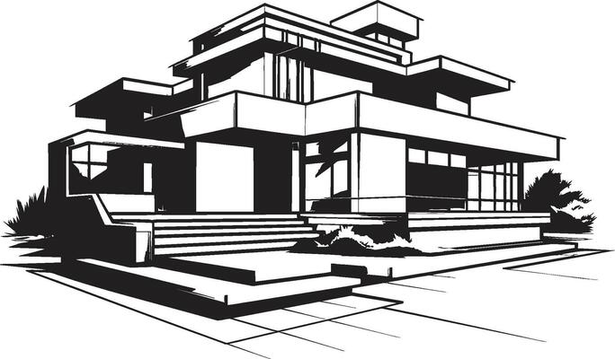 Modern Villa Architecture Emblematic Vector Icon of Contemporary Design Villa Structure Blueprint Contemporary Building in Vector Logo