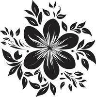 Monochrome Garden Whispers Handcrafted Floral Iconography Noir Blossom Etchings Intricate Black Emblem Vectors