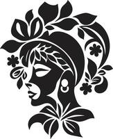 Whimsical Feminine Radiance Vector Icon Modern Floral Persona Black Woman Emblem