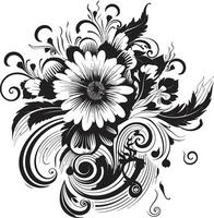 tinta noir pétalo patrones negro floral icónico acentos Clásico floral toques invitación tarjeta vector adornos