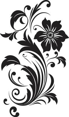 Noir Floral Sketch Hand Drawn Icon Artisanal Petal Scrolls Black Vector