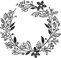 Graceful Wreath Sketch Artistic Black Icon Chic Floral Elegance Wedding Vector Emblem