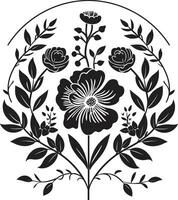 elegante noir ramos de flores intrincado floral icónico diseños noir pétalo susurros hecho a mano negro emblema bocetos vector