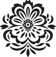 Petal Mosaic Geometric Floral Tile Design Tiled Blooms Black Vector Icon with Patterns