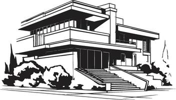 Trendy Urban Living City House Outline in Bold Black Chic Cityline Villa Villa Vector Outline in Urban Style