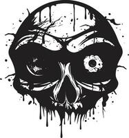 Eerie Unsettling Skull Black Zombie Icon Frightening Zombie Profile Creepy Skull Emblem vector