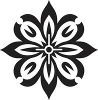 Structured Blooms Black Floral Emblem Petal Mosaic Geometric Vector Icon