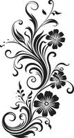 Elegant Floral Intricacy Iconic Noir Hand Drawn Noir Vines Vector Emblem