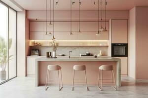 AI Generated Step into brilliance with this contemporary kitchen, awash in peach fuzz colors that infuse warmth. photo