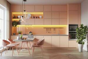 AI Generated Step into brilliance with this contemporary kitchen, awash in peach fuzz colors that infuse warmth. photo