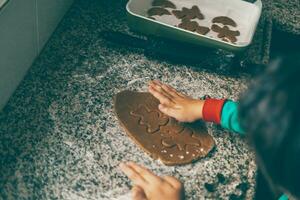 mother and son strengthens as they share laughter and love while preparing Christmas gingerbread photo