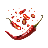 AI generated Floating Fresh Red Chilies With Sliced Red Chilies png