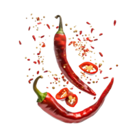 ai generado flotante Fresco rojo chiles con rebanado rojo chiles png