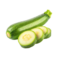 AI generated A Fresh Green Zucchini With Water Drop With Sliced Zucchini With Isolated Background png