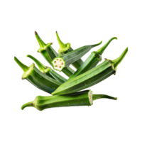 ai generiert schwebend Bündel von Grün Okra mit ein spitz Spitze, isoliert Hintergrund png